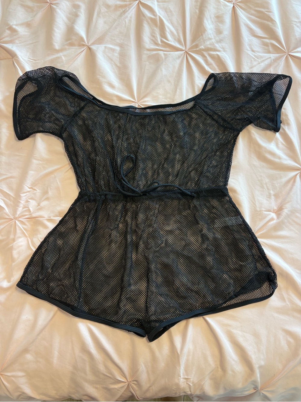 Black Mesh Short Sleeve Romper cover up